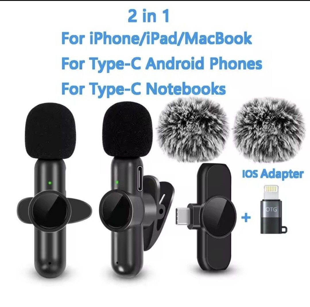 Lavalier 2.4G 2-in-1 Wireless Microphone for iPhone/iPad/Android