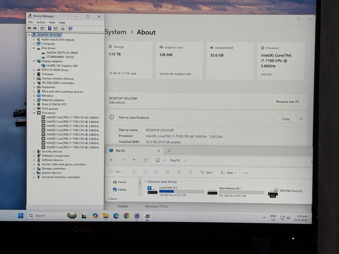 Lenovo ThinkStation Business Office WFH School HBL Essential Desktop Computer PC CPU Processor intel i7-7700 Storage SSD 240GB + HDD 1TB Ram 32GB DDR4 Windows 11 Pro built in DVD RW Optical Drive65606117979395112