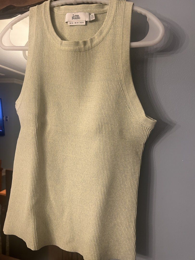 Love Bonito Fitted Knit Tank Top (Category: Sleeveless) located in Pasig City. Submitted by claimadlc (Listing ID 1423219767, Image 2). Description: Used once Good as new xl on tag but fits medium to large frame as this is fitted and runs small Price plus sf .