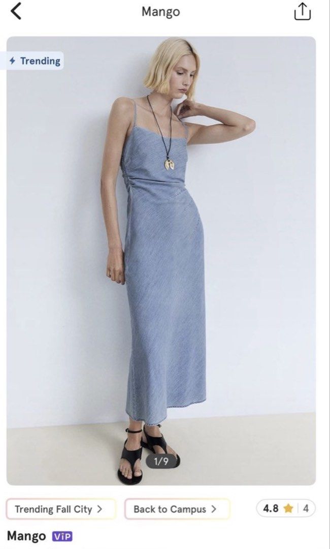 Mango draped denim dress (Category: Dresses) located in Pasig City. Submitted by chasingbliss_ (Listing ID 1423107944, Image 1). Description: bought here in carousell RFS: does not fit me.