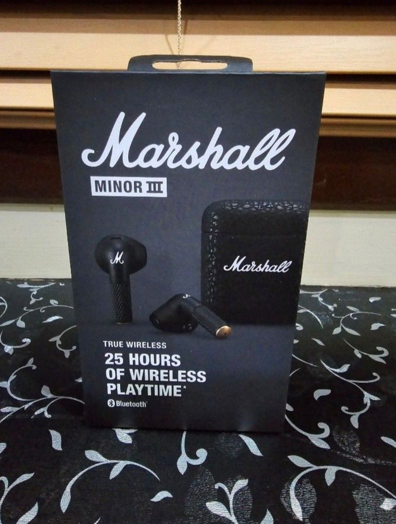 Marshall Minor III True Wireless Earphones (Category: Earphones) located in Quezon City. Submitted by cm5921 (Listing ID 1423100885, Image 1). Description: - Marshall Minor III - True wireless earphones - Black color - 25 hours of playtime - Brand new, with box -price is negotiable.