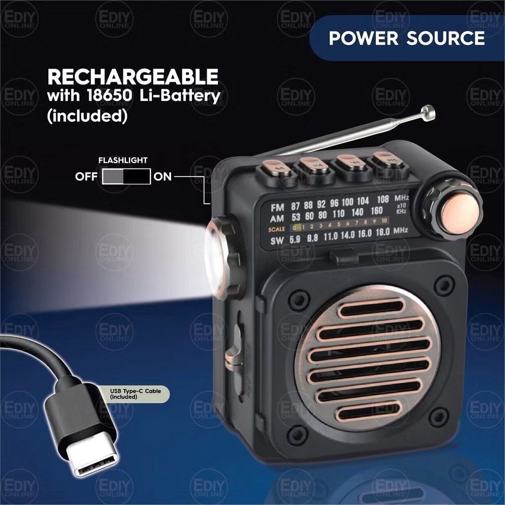 Mini Radio With Antenna Rechargeable Retro Bluetooth Speaker FM USB TF ...