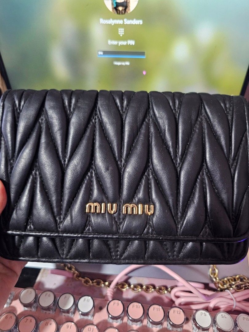 Miu Miu Matelassé Chain Wallet (Category: Luxury Bags & Wallets) located in Angeles City. Submitted by kodachi10 (Listing ID 1423244540, Image 3). Description: - Miu Miu Matelassé Chain Wallet - Classic quilted design - Elegant gold-tone hardware - Convenient chain shoulder str - Interior zip pocket for essentials - Secure magnetic snap closure Sold as is.