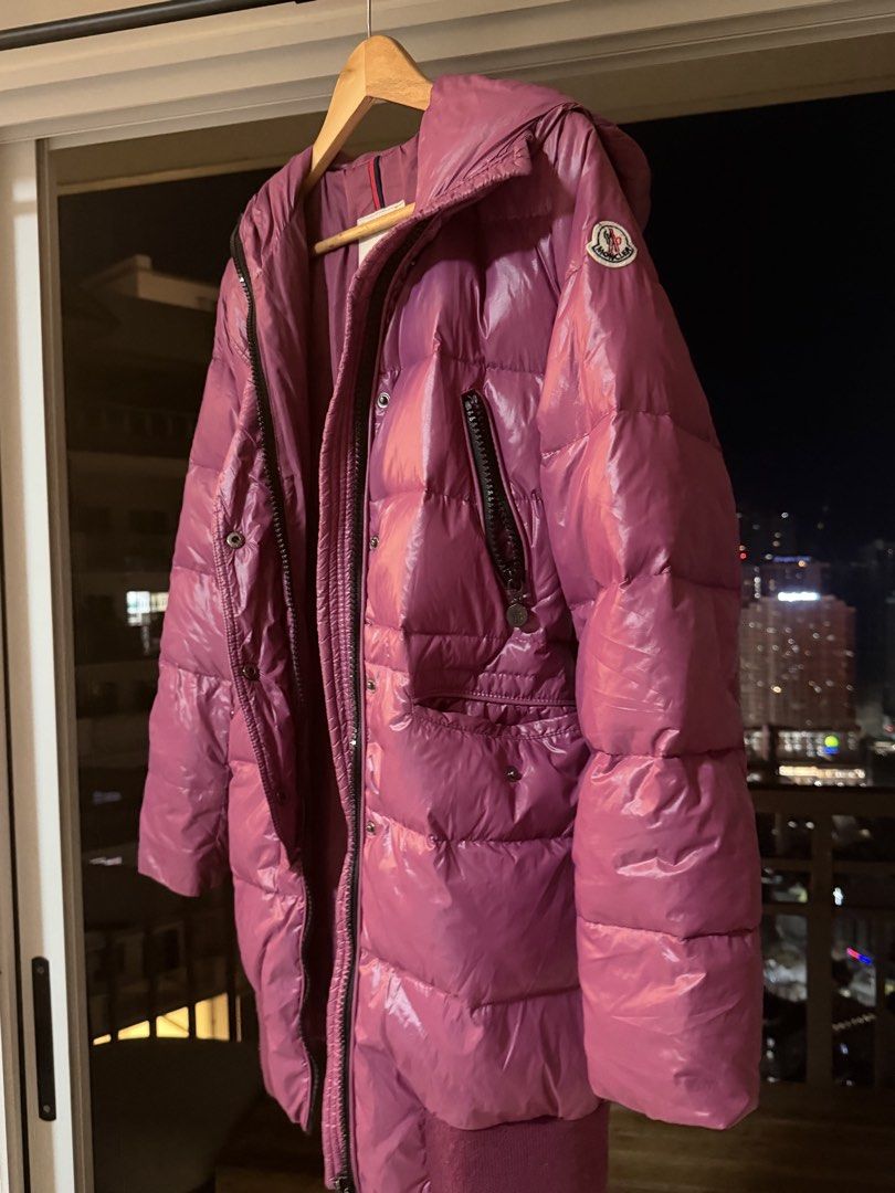 Moncler Puffer Jacket - Purple (Category: Coats, Jackets and Outerwear) located in Mandaluyong City. Submitted by mindfully_decluttering (Listing ID 1423226914, Image 2). Description: - i bought wrong size - Authentic Moncler puffer jacket - Vibrant purple color - Hooded design - Multiple pockets for storage - Secure zip closure - Iconic Moncler logo on sleeve and zipper - Matching purple interior lining - Ribbed hem and cuffs .
