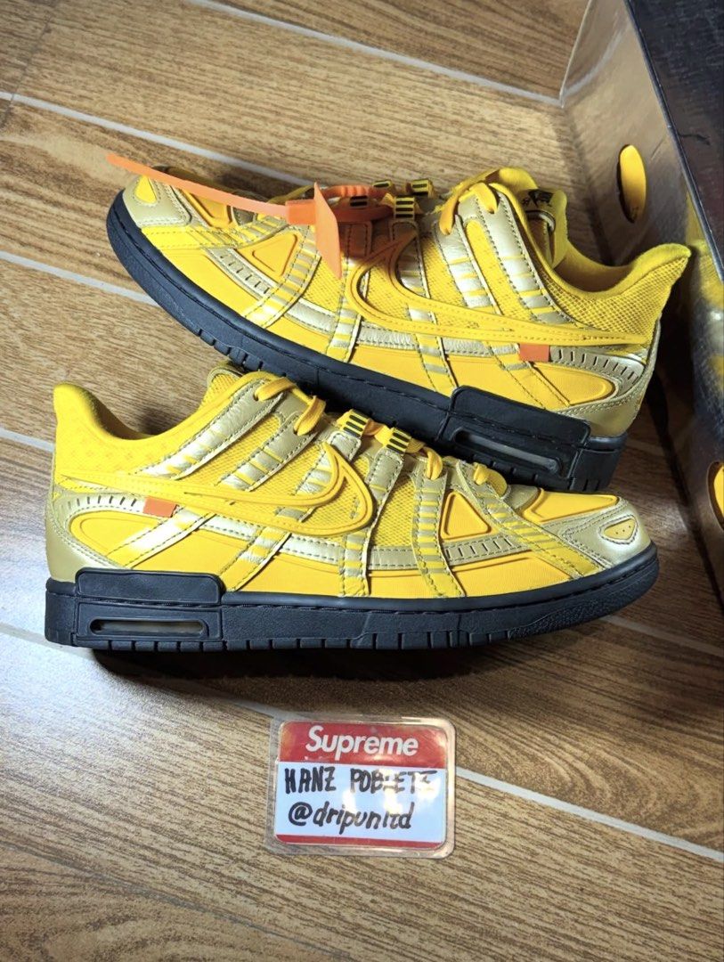 OFF-White Rubber Dunk University Gold (Category: Sneakers) located in Mandaluyong City. Submitted by dripunltd (Listing ID 1423095263, Image 1). Description: OFF-White Rubber Dunk University Gold Size 10 9.2/10 Condition 6,499.