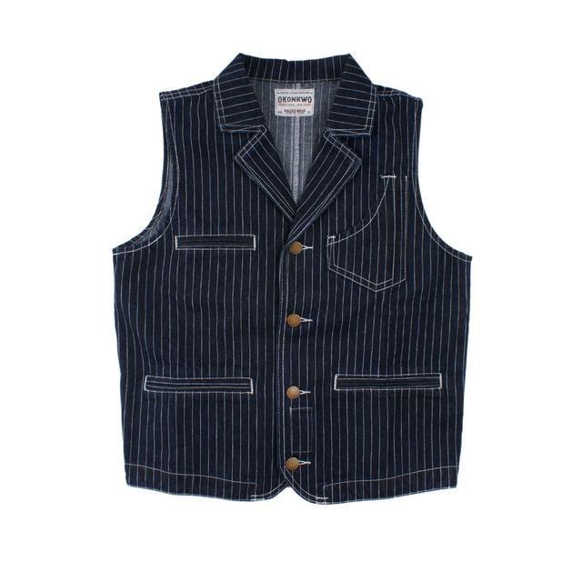 Okonkwo - Striped Denim Vest (Category: Vests) located in Puerto Princesa. Submitted by theoldtreasures (Listing ID 1423120464, Image 1). Description: Size: 36 on tag Excellent USED Condition Manage your expectations. Thrifted‼️.