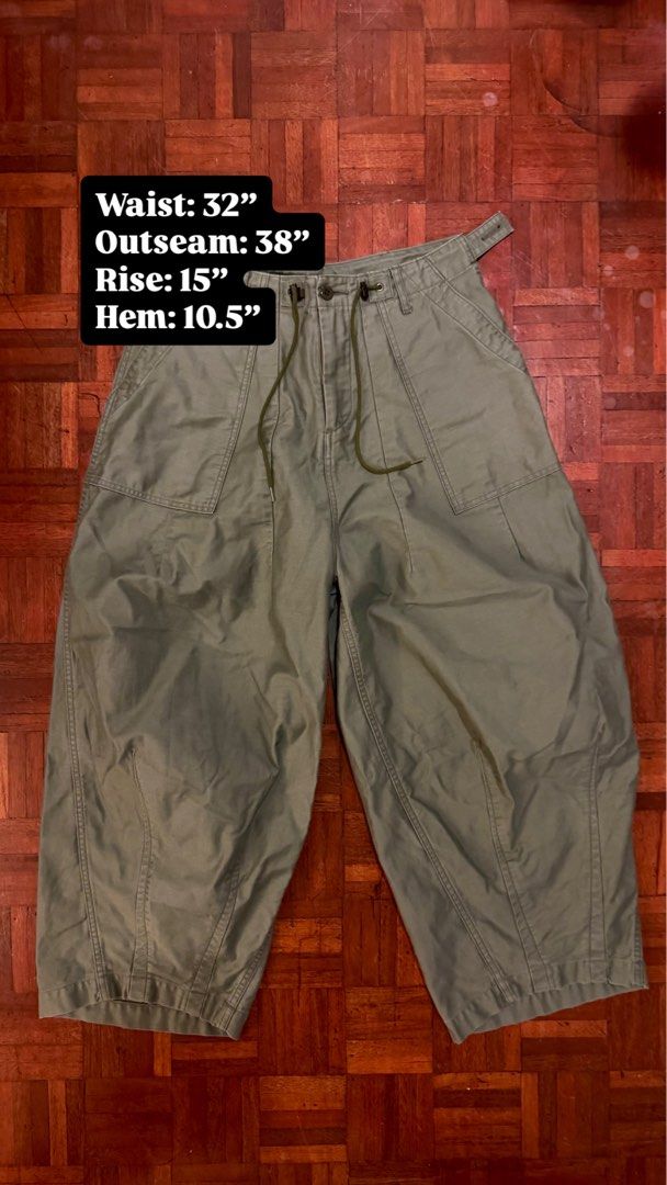 [PRICE DROP] - Needles HD Pants - Fatigue - Size 1 (Category: Trousers) located in Makati City. Submitted by flash619 (Listing ID 1423241072, Image 2). Description: From my personal collection, we have a pair of the classic Needles HD pants in the sought after fatigue color! Size 1 which fits perfectly for M and can be fastened smaller using the side adjusters. This military inspired pants are based on the M-1951 wide parachute pants with added b