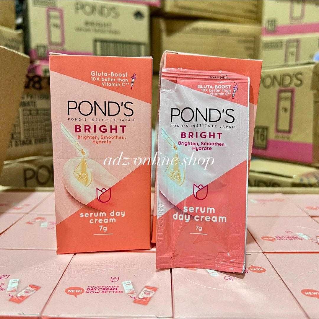 Pond’s Bright 7g | 10g | 6g (per box) (Category: Face Care) located in Los Banos. Submitted by nicolee.904 (Listing ID 1423248481, Image 1). Description: Original 100% guaranteed Expiry 07/2026 Day Cream 288pcs sachet per box — ₱300 only Facial Foam 144pcs sachet per box — ₱350 only Bright Cleanser + Cream 100pcs set per box —₱300.
