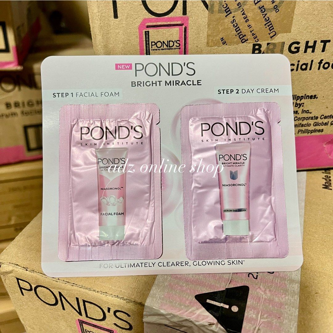 Pond’s Bright 7g | 10g | 6g (per box) (Category: Face Care) located in Los Banos. Submitted by nicolee.904 (Listing ID 1423248481, Image 3). Description: Original 100% guaranteed Expiry 07/2026 Day Cream 288pcs sachet per box — ₱300 only Facial Foam 144pcs sachet per box — ₱350 only Bright Cleanser + Cream 100pcs set per box —₱300.