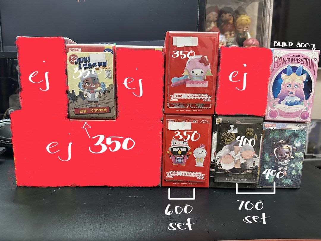 Pop Mart Items (Category: Designer & Blind Box Toys) located in Taguig. Submitted by victhorej (Listing ID 1384108788, Image 1). Description: • Justice League Childhood - Cyborg • Hello Kitty 50th Anniversary - My Sweet Piano , Bad badtz-maru • Pop Mart Matchless 14th Anniversary - Zsiga Dual Extremities • Zsiga Let it Be - Curing Hug • My Little Pony (Blind box) • Zoe Flower Whispering Zodiac (Blind box).