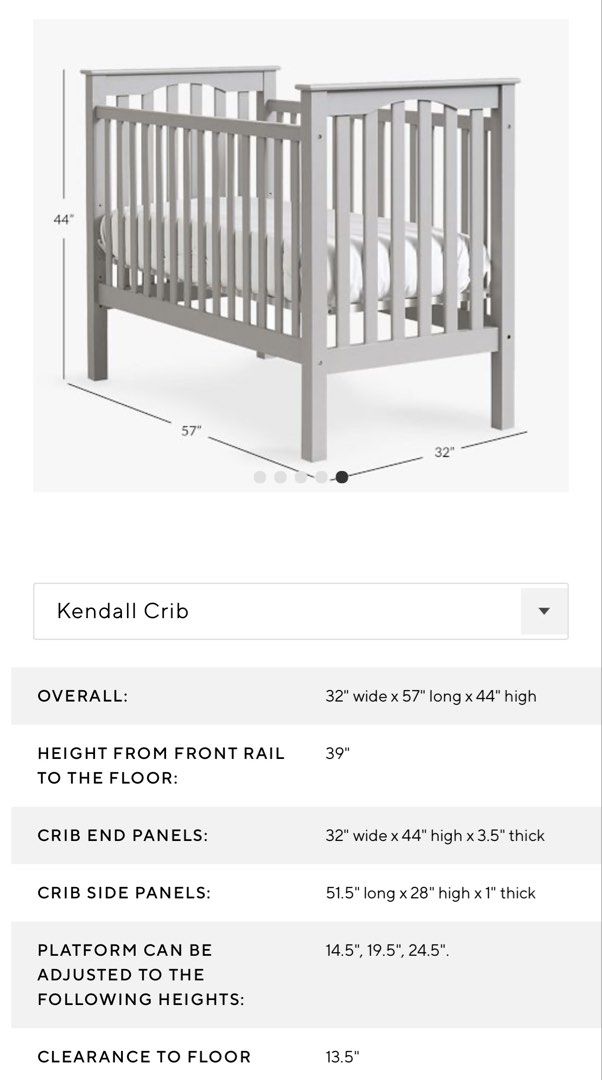 Pottery Barn Kids Kendall Crib (Category: Cots & Cribs) located in Makati City. Submitted by upcyclelady (Listing ID 1423110800, Image 1). Description: - Includes mattress - will be delivered as is - color: grey.