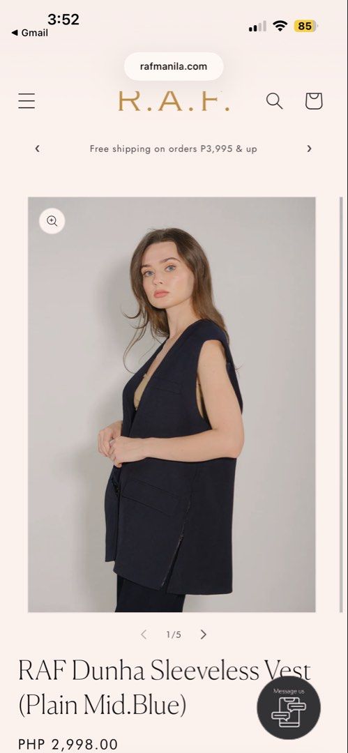 RAF Dunha Sleeveless Vest - Plain Mid. Blue (Category: Sleeveless) located in Pasig City. Submitted by silverturtle_85d3b8 (Listing ID 1423091874, Image 2). Description: - RAF Dunha Sleeveless Vest - RFS: unused, doesn’t prefer the loose fit - Color: Mid-blue - Design: V-neck, sleeveless - Features: Two front pockets - Fit: Relaxed, longer length - Brand: RAF Manila.