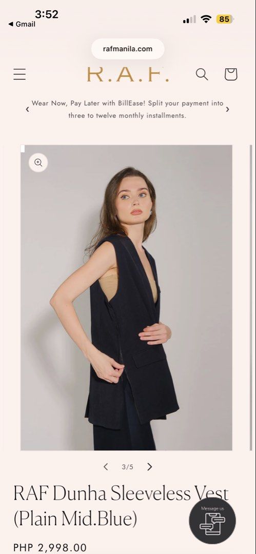 RAF Dunha Sleeveless Vest - Plain Mid. Blue (Category: Sleeveless) located in Pasig City. Submitted by silverturtle_85d3b8 (Listing ID 1423091874, Image 3). Description: - RAF Dunha Sleeveless Vest - RFS: unused, doesn’t prefer the loose fit - Color: Mid-blue - Design: V-neck, sleeveless - Features: Two front pockets - Fit: Relaxed, longer length - Brand: RAF Manila.