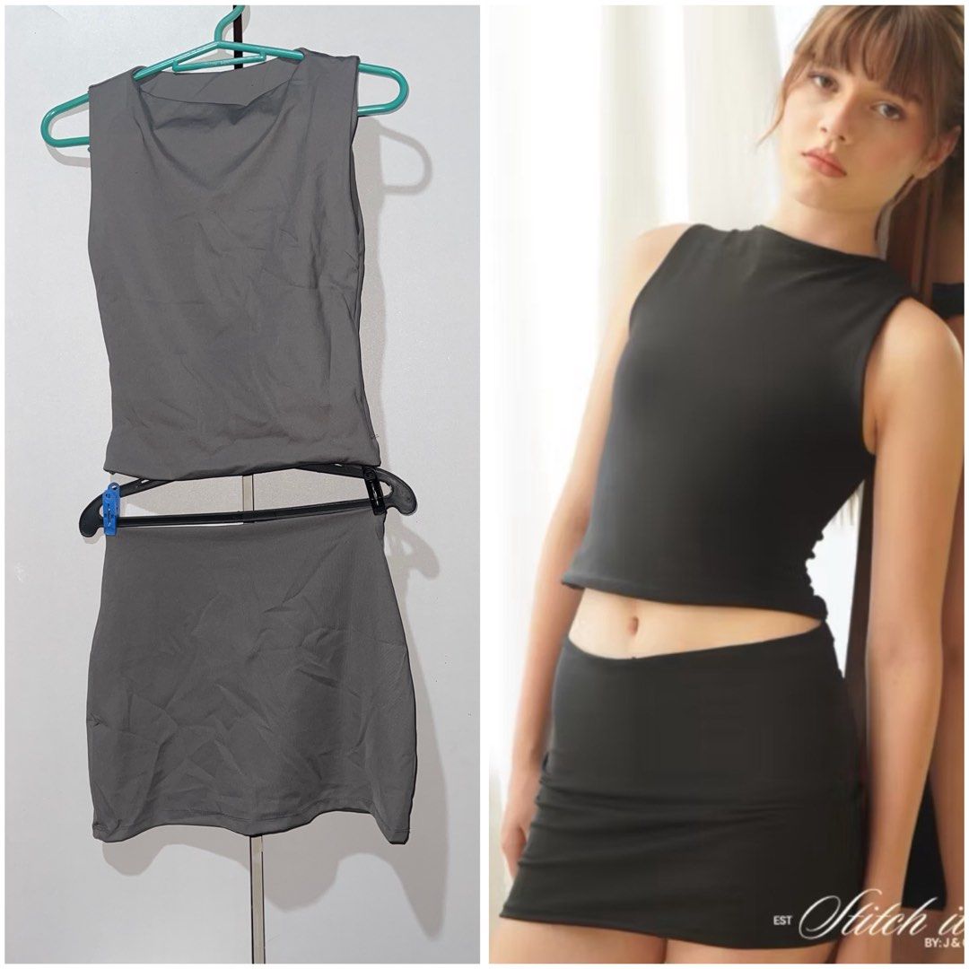 stitchitbyjandc set (Category: Sets or Coordinates) located in Pasay City. Submitted by declutternstuff_yo (Listing ID 1423195445, Image 1). Description: - Grey tank top and mini skirt set - Top used once, skirt never used - size: xs-s - bought the set for ₱800.