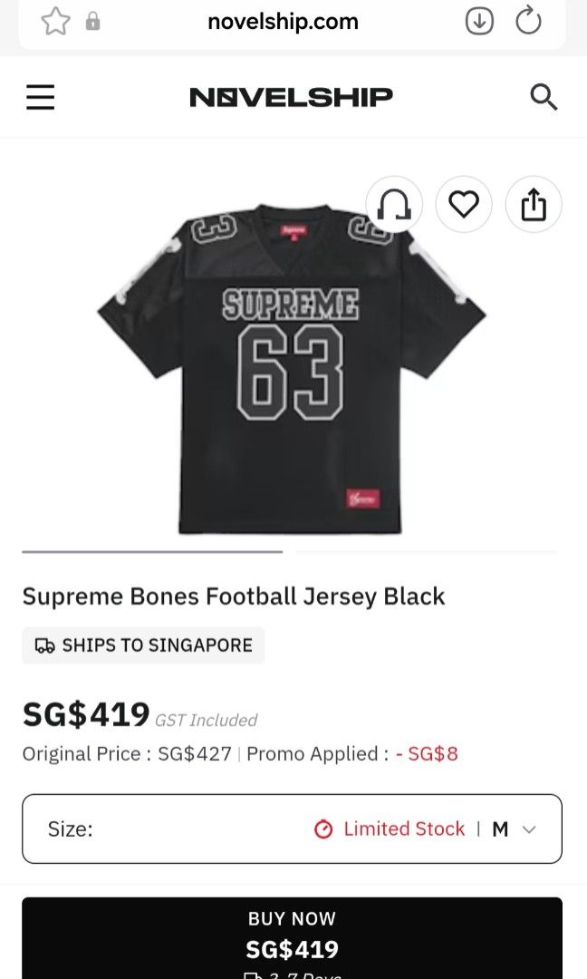 Supreme Bones Football Jersey Black, Men's Fashion, Tops & Sets
