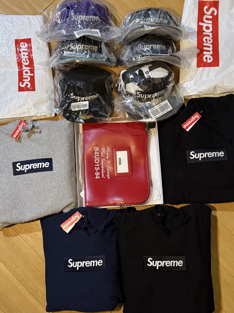 Supreme Box Logo Hoodies and MLB Caps (Category: Caps & Hats) located in Manila. Submitted by firesupply.ph (Listing ID 1423122252, Image 1). Description: SUPREME FOR SALE – 100% AUTHENTIC (On Hand, Ready to Ship) All items are brand new with plastic cover & receipt. From Supreme US. No trades. Serious buyers only. Supreme Box Logo Hoodie – ₱20,000 • Black – Medium (1), Small (1) • Gray – Medium (1) • Navy – Large (1) Supreme x MLB New Era 59FIFT