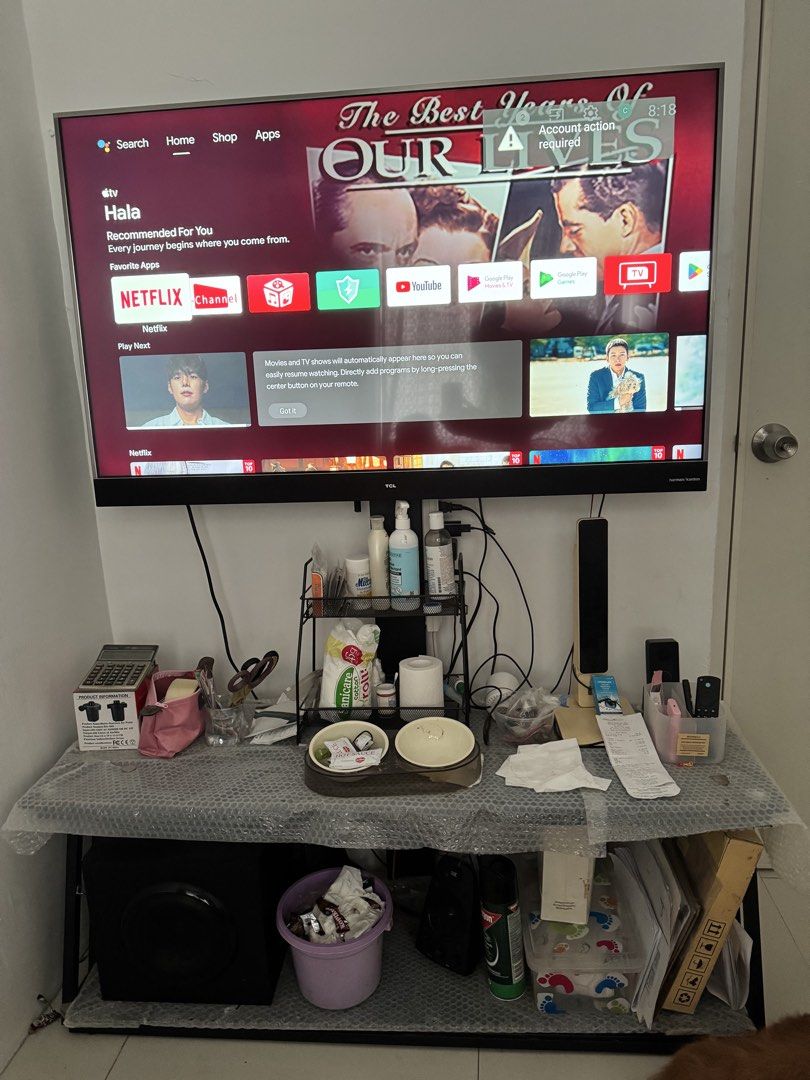 TCL Android TV (49”) + TV Rack (Category: TV) located in Binan City. Submitted by chezznut (Listing ID 1423086068, Image 3). Description: - TCL Android TV (49") - No dead pixels or burns - Clear speakers - Built-in Harman Kardon speaker - Includes TV rack - Worn remote (replaceable) - Amazon FireTV 4K (3rd gen) with Alexa Voice Remote (not included if you ask for LP) - Rush sale!.
