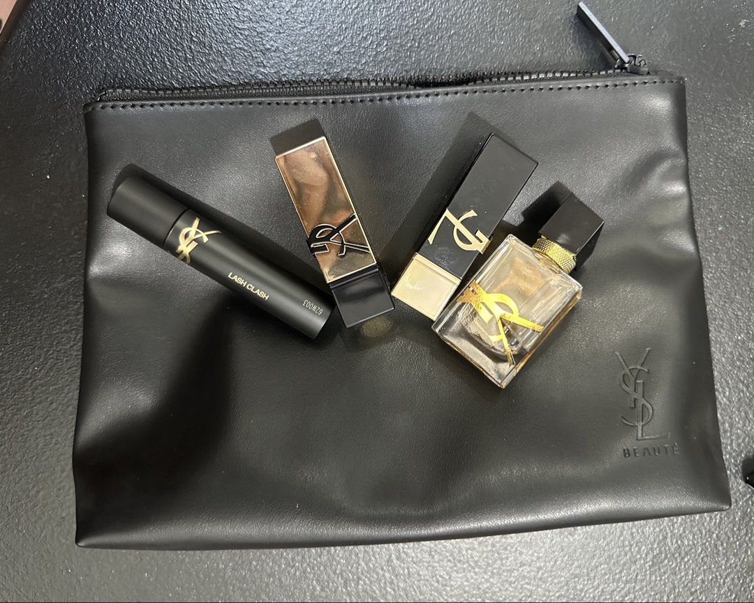 YSL Makeup Set (Category: Makeup) located in Cebu City. Submitted by cebucitybased (Listing ID 1423169199, Image 1). Description: YSL mini set includes: 1 piece YSL Libre EDP 7.5ml 1 piece YSL Rouge Pur Couture shade 12 NU Incongru 0.8grams 1 piece YSL Rouge Pur Couture shade NM 1.3grams (no box) 1 piece YSL Lash Clash Extreme Volume Mascara shade Black 2ml 1 piece YSL black pouch All Brand New, Never Used Sold as set or individual.