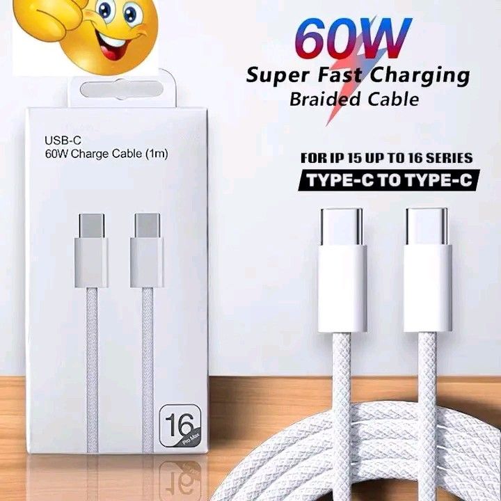 60W Type C to Ttpe C Data Cable (Category: Chargers & Cables) located in Manila. Submitted by ashleyeshk1320 (Listing ID 1423293094, Image 1). Description: - 60W Type C to Type C Data Cable - Compatible with IP 15 up to 16 series - Super fast charging - Durable braided cable - Built-in smart chip for safe and stable power - Plug and play, no pop-ups.