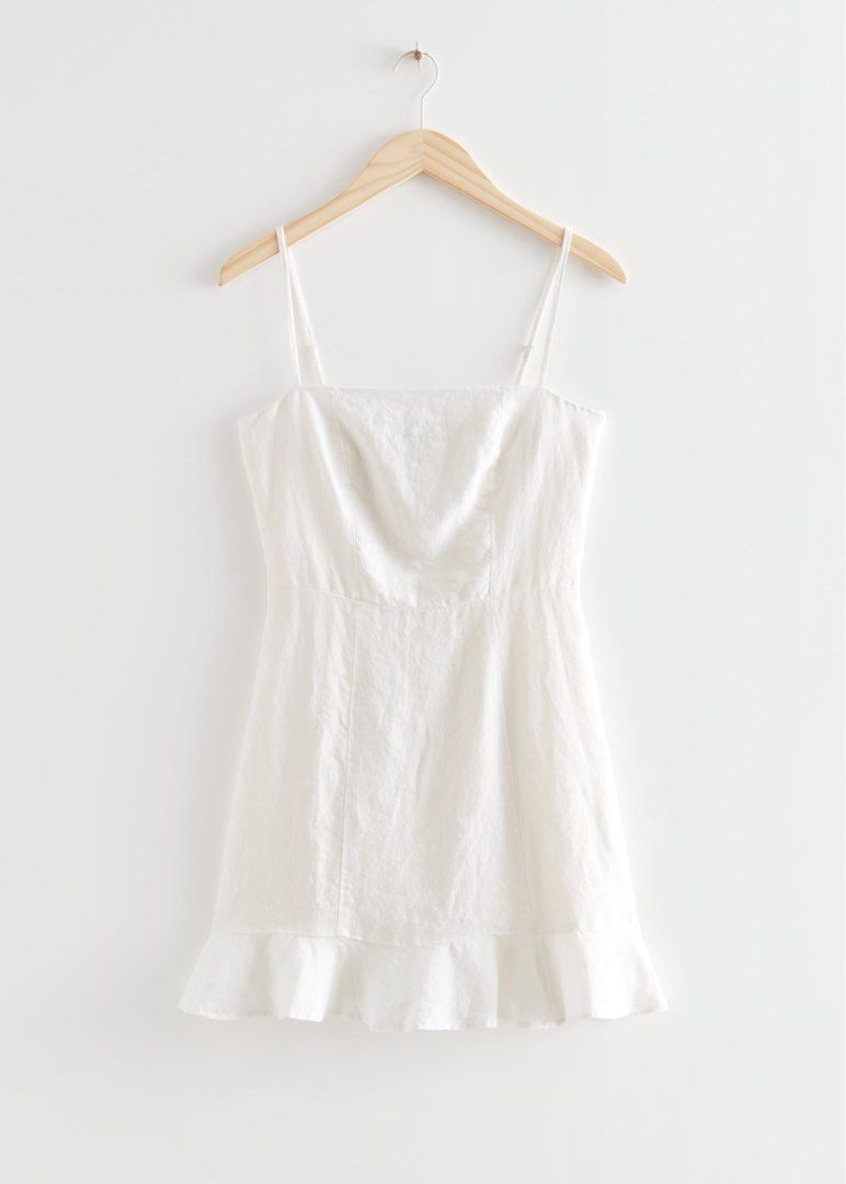 & Other Stories White Mini Dress (Category: Dresses) located in Quezon City. Submitted by bree.loved (Listing ID 1423339822, Image 2). Description: - & Other Stories white mini dress - Features: Square neckline, thin straps, ruffled hem - No Flaws!!.