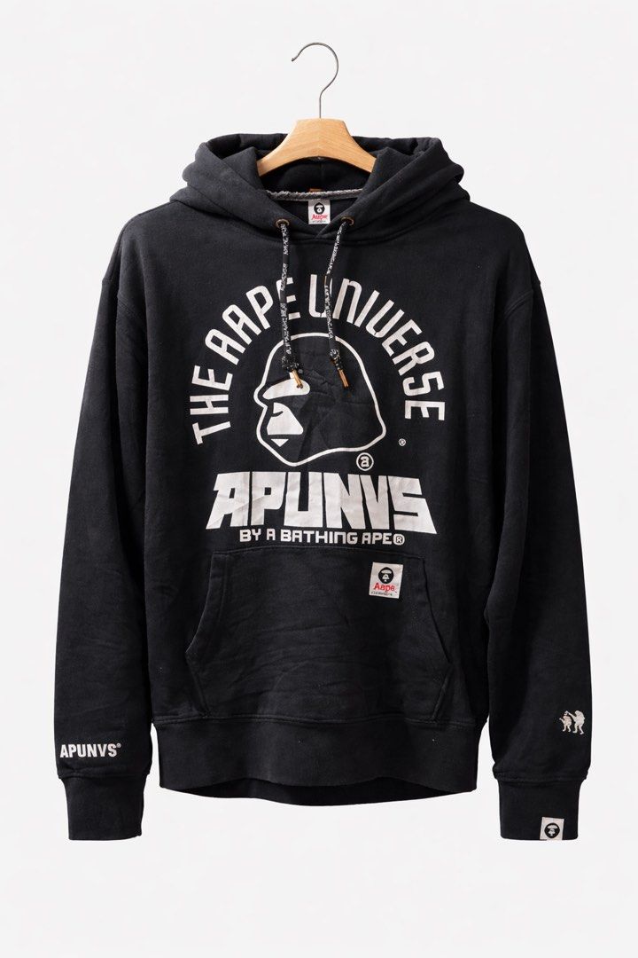 AAPE APUNVS Hoodie by A Bathing Ape (Category: Hoodies) located in Rosario. Submitted by thriftcorner_ph (Listing ID 1423388920, Image 1). Description: Dimes: 21x24 Color Rate: 9/10 Condition: Very Good Complete tags Issue: Hairline cracks on the front print Overall still wearable and presentable No holes/No major stains.