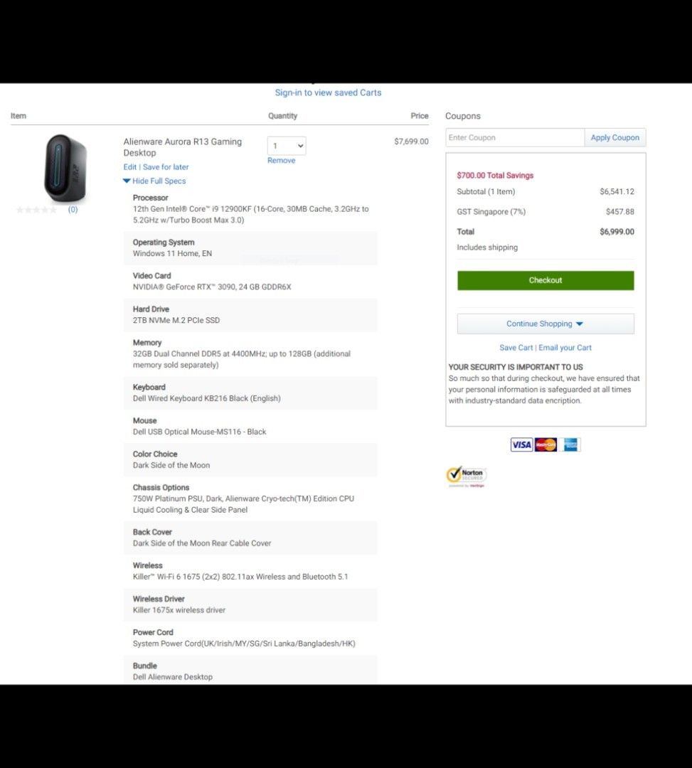 Alienware Aurora R13 Gaming Desktop65604753340161113