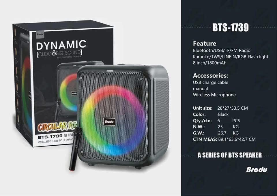 Brodu BTS-1739 Bluetooth Speaker with Microphone (Category: Soundbars, Speakers & Amplifiers) located in Manila. Submitted by yzcartph (Listing ID 1423360097, Image 1). Description: BTS-1739 8inch BRODU iKARAOKE BOX Super Bass.