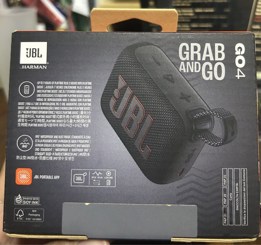 JBL Go 4 Portable Bluetooth Speaker (Category: Soundbars, Speakers & Amplifiers) located in Taguig. Submitted by michygurl08 (Listing ID 1423268193, Image 2). Description: RFS: got this as freebie. Original Price is ~2,300pesos in Sho-pee/J-B-L website..