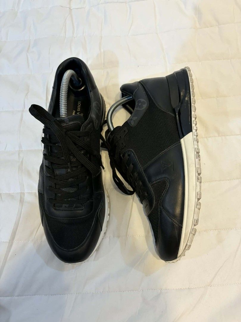 Louis Vuitton Run Away Sneaker Black (Category: Sneakers & Footwear) located in Bansalan. Submitted by chrisdrops (Listing ID 1423419757, Image 1). Description: - Black Louis Vuitton Run Away sneakers - Size: 6.5 - Black leather and mesh upper - White soles - Louis Vuitton logo on heel and insole - Soles show some wear.