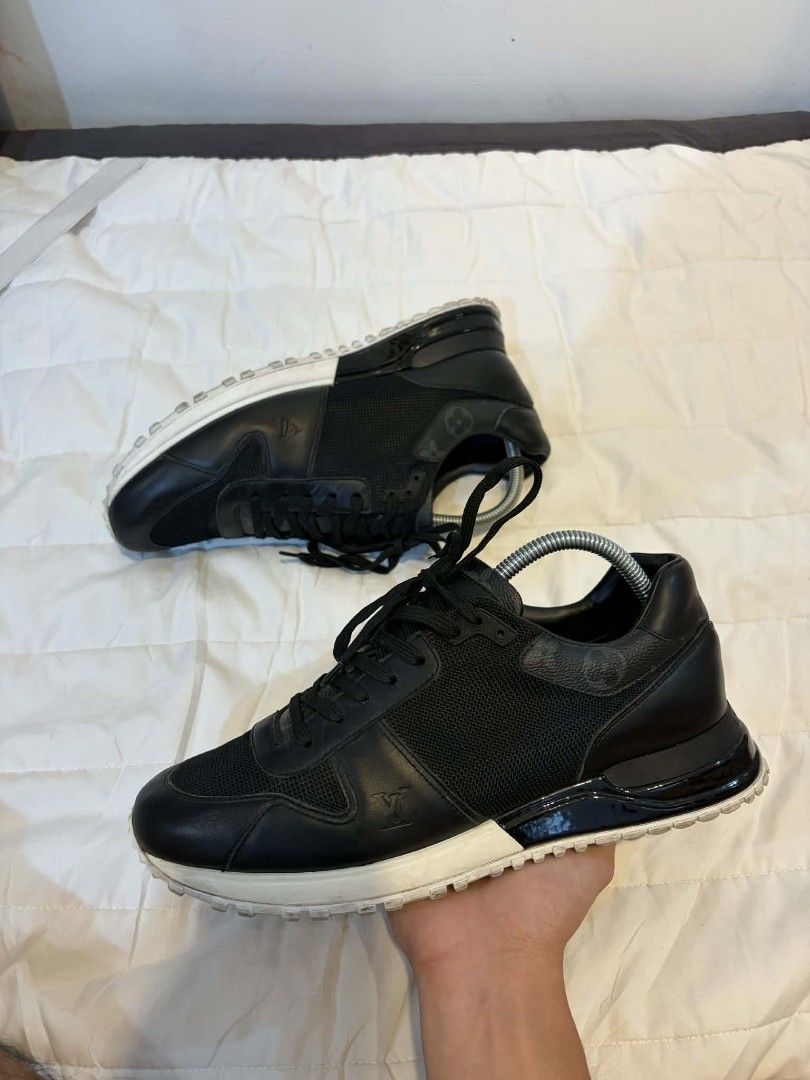 Louis Vuitton Run Away Sneaker Black (Category: Sneakers & Footwear) located in Bansalan. Submitted by chrisdrops (Listing ID 1423419757, Image 2). Description: - Black Louis Vuitton Run Away sneakers - Size: 6.5 - Black leather and mesh upper - White soles - Louis Vuitton logo on heel and insole - Soles show some wear.