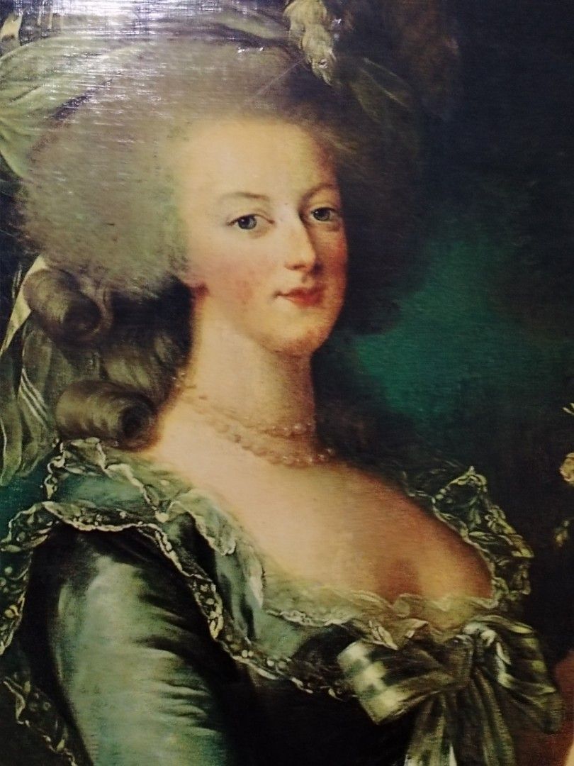 Marie Antoinette Portrait on Stone (Category: Wall Decor) located in Caloocan City. Submitted by rowely_jpn (Listing ID 1423305159, Image 1). Description: Portrait of Marie Antoinette, painted on a wood . The artwork depicts the queen in a green dress, holding flowers. The stone has a textured, irregular edge. The painting measures approximately 20 inches in height and 16 inches in width..