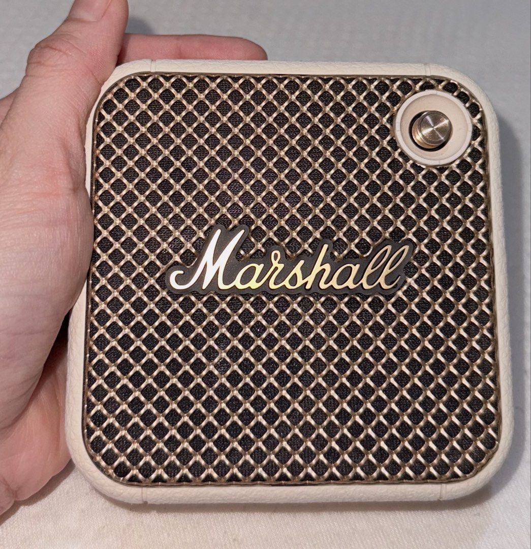 Marshall Willen Bluetooth Speaker (Category: Soundbars, Speakers & Amplifiers) located in Taguig. Submitted by aa_decluttering (Listing ID 1423336456, Image 2). Description: Selling Only Marshall Willen in Cream. Store bought (not imitation). * Condition: 10/10. Kept in box since purchase. * Authenticity: 100% Genuine. Connects to the Official Marshall Bluetooth App (see screenshot). Serial number on box matches the unit. * Specs: 15+ hours batte