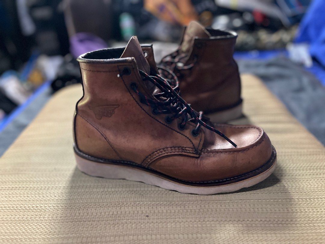 red wing moc toe 875 E (Category: Boots) located in Silang. Submitted by silang_drip (Listing ID 1423285703, Image 2). Description: pre loved 💯% authentic us8 uk7 made in usa 🇺🇸 resoled by konzept marikina will include spare original lace no box its a pass on legacy… and its seeking a rightful deserving owner now used for long rides only a couple of times *rfs: changing to lighter canvass boots as it doesnt match my ride anymore .