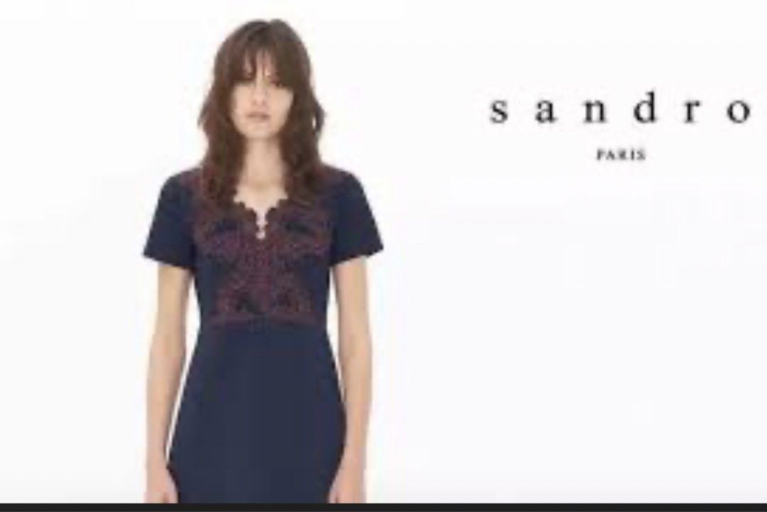 Sandro Paris Navy Blue Embroidered Dress (Category: Dresses) located in Muntinlupa City. Submitted by beeminees (Listing ID 1423269059, Image 1). Description: - Sandro Paris navy blue dress - Intricate embroidery on bodice - Flattering silhouette - Can fit Small - Medium - Zipper closure - Perfect for special occasions and sophisticated looks.