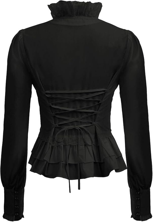 Scarlet Darkness Black Gothic Corset Blouse (Category: Blouses) located in Tuguegarao City. Submitted by rewear_files (Listing ID 1423304003, Image 2). Description: Size: S-M Seller's Fave! 🥀🤍 - Scarlet Darkness black gothic blouse - High ruffled collar - Button-down front - Peplum waist - Buttoned cuffs - Corset-style lace-up back - Slightly textured fabric MOP: Gcash Location: Tuguegarao City, Cagayan Please don't hesitate to ask or drop a me