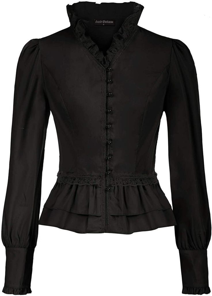Scarlet Darkness Black Gothic Corset Blouse (Category: Blouses) located in Tuguegarao City. Submitted by rewear_files (Listing ID 1423304003, Image 1). Description: Size: S-M Seller's Fave! 🥀🤍 - Scarlet Darkness black gothic blouse - High ruffled collar - Button-down front - Peplum waist - Buttoned cuffs - Corset-style lace-up back - Slightly textured fabric MOP: Gcash Location: Tuguegarao City, Cagayan Please don't hesitate to ask or drop a me