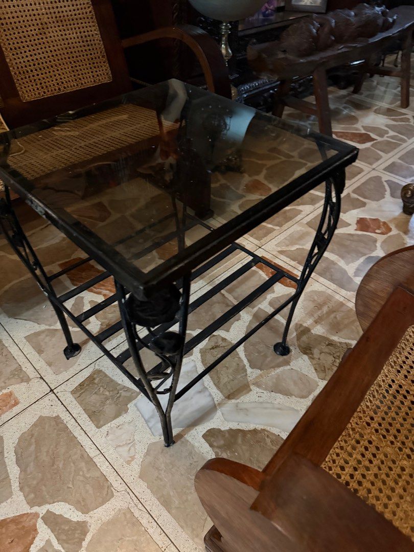 Side table made of wrought iron (Category: Shelves, Cabinets & Racks) located in Mandaluyong City. Submitted by katkat888kit (Listing ID 1423389178, Image 2). Description: Side table made of wrought iron 18x18 inches height 23 foot inches PICK UP ONLY OR VIA LALAMOVE .