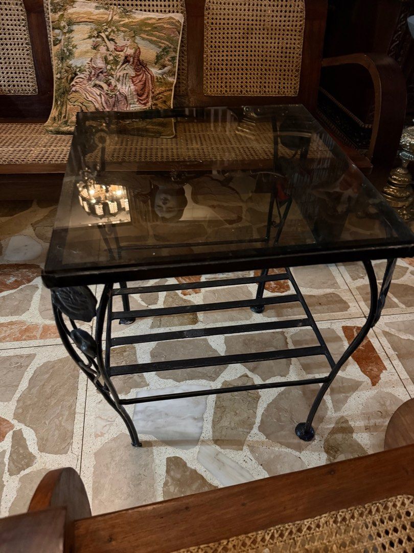 Side table made of wrought iron (Category: Shelves, Cabinets & Racks) located in Mandaluyong City. Submitted by katkat888kit (Listing ID 1423389178, Image 1). Description: Side table made of wrought iron 18x18 inches height 23 foot inches PICK UP ONLY OR VIA LALAMOVE .