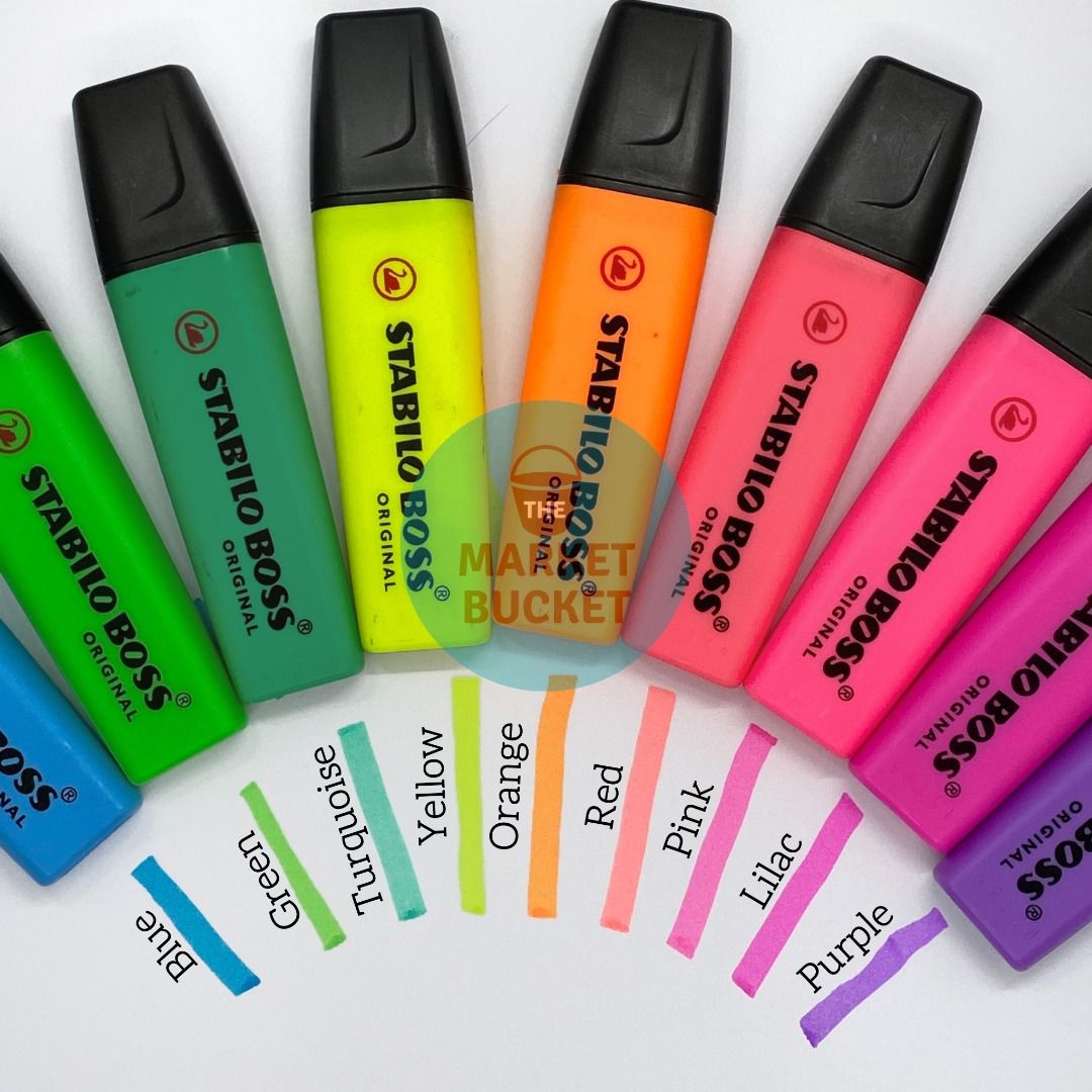 Stabilo Boss Original Highlighter (Category: Makeup) located in Manila. Submitted by marketbucket (Listing ID 1002569813, Image 2). Description: ✔ Yellow, Orange, Green, Turquoise, Blue, Red, Pink, Lilac, Purple ✔ Original ✔ Cheaper than National Bookstore price #inManila.