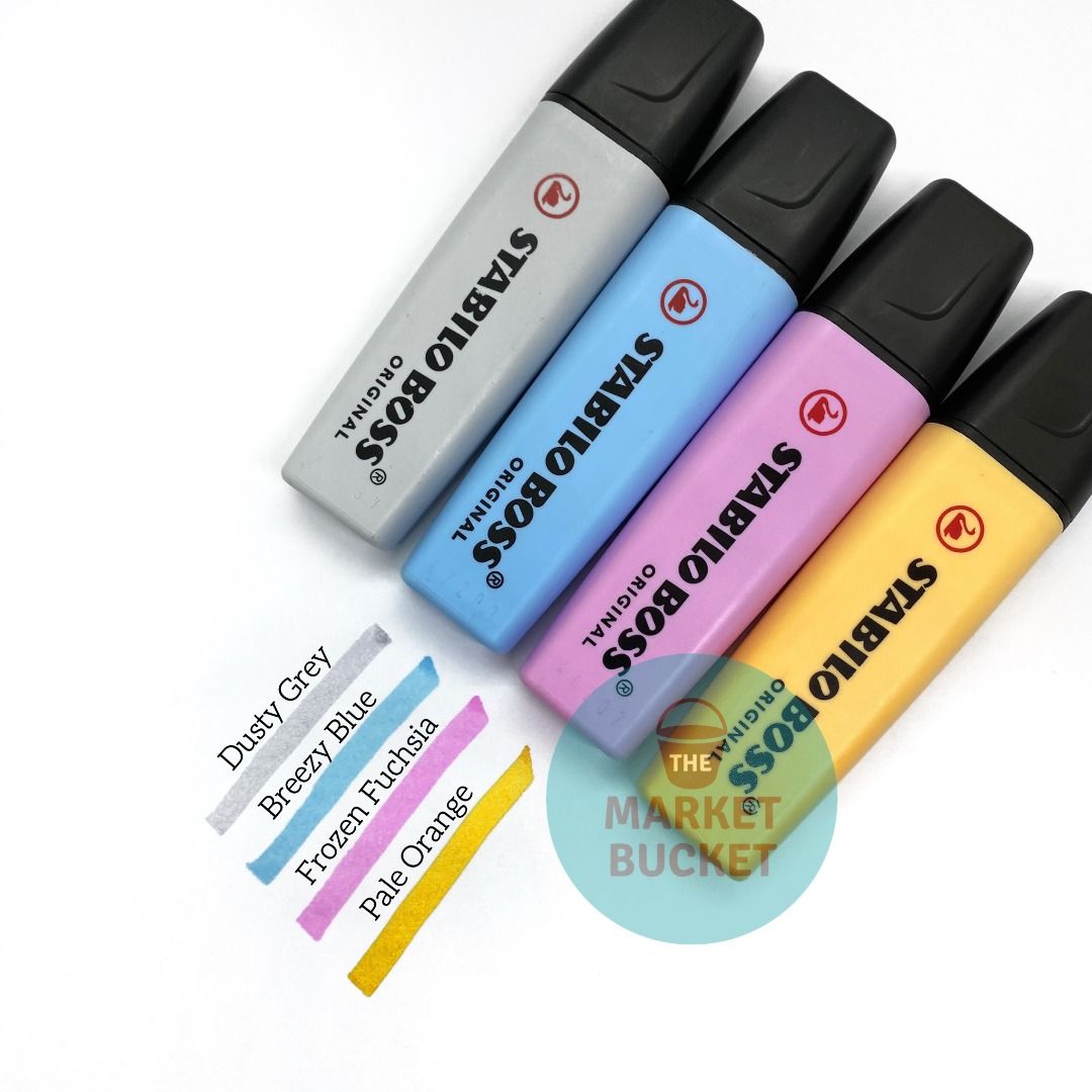 Stabilo Boss Pastel Highlighter (Category: Makeup) located in Manila. Submitted by marketbucket (Listing ID 1011643833, Image 3). Description: ✔ Milky Yellow, Hint of Mint, Touch of Turquoise, Creamy Peach, Pink Blush, Lilac Haze, Cloudy Blue, Dash of Lime, Mellow Coral Red, Cherry Blossom Pink, Dusty Grey, Breezy Blue, Frozen Fuchsia, Pale Orange ✔ Original.