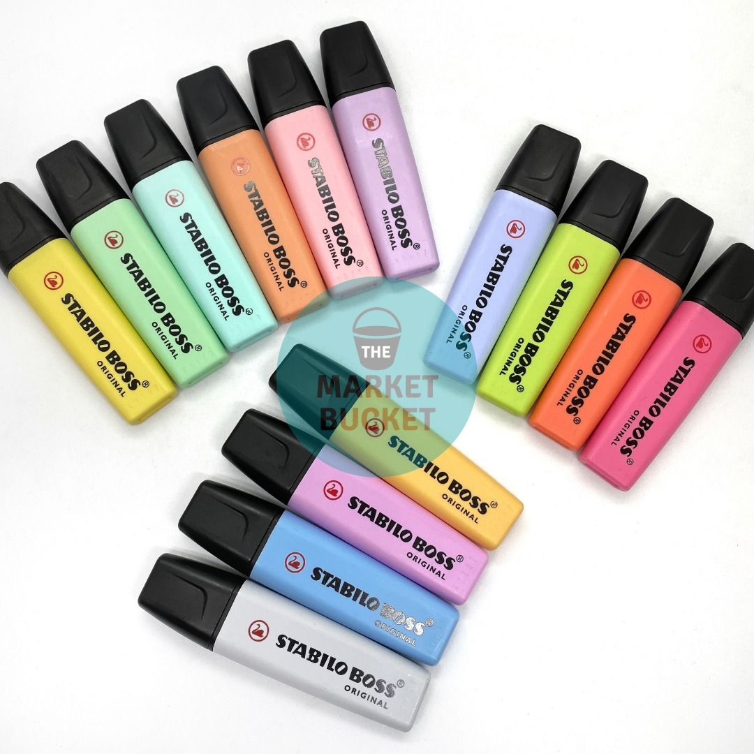 Stabilo Boss Pastel Highlighter (Category: Makeup) located in Manila. Submitted by marketbucket (Listing ID 1011643833, Image 1). Description: ✔ Milky Yellow, Hint of Mint, Touch of Turquoise, Creamy Peach, Pink Blush, Lilac Haze, Cloudy Blue, Dash of Lime, Mellow Coral Red, Cherry Blossom Pink, Dusty Grey, Breezy Blue, Frozen Fuchsia, Pale Orange ✔ Original.