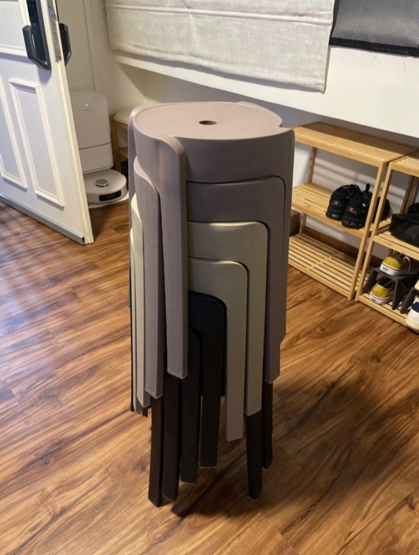 Stackable Stools (Category: Chairs) located in Singapore. Submitted by vvvvisme (Listing ID 1423333969, Image 1). Description: - Set of 8 stackable stools - Neutral colors - Perfect for extra seating or side tables - Easy to store #chair #seat #table #dining .