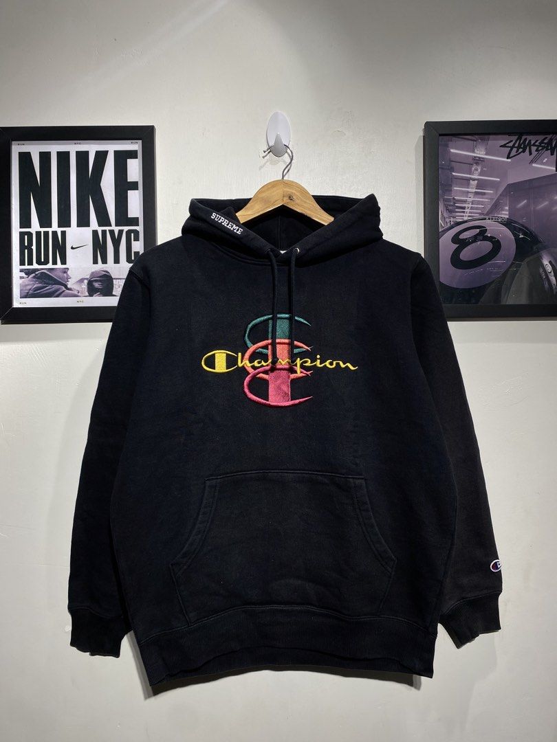 Supreme x Champion Hoodie (Category: Hoodies) located in Tagbilaran City. Submitted by revampedthrift (Listing ID 1423303561, Image 1). Description: Supreme x Champion Width x Length: 21x25.5 Very Good Condition Color rate: 8.9/10 Issue: Sunfade sa sleeve .