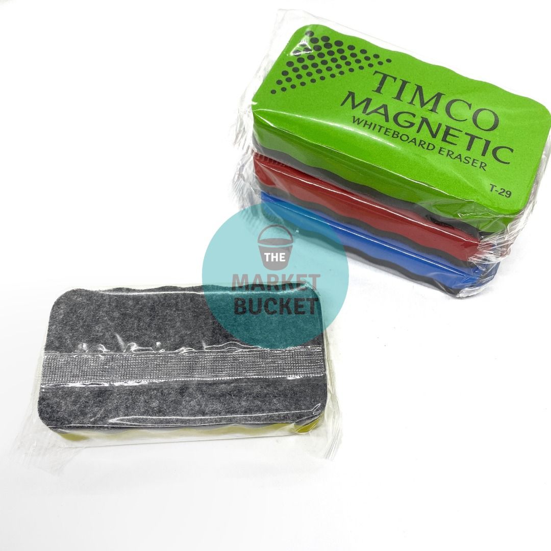 Timco Magnetic Whiteboard Eraser (Category: Stationery & School Supplies) located in Manila. Submitted by marketbucket (Listing ID 1249299439, Image 2). Description: ✔ Sold by Piece ✔ Model No.: T-29 ✔ Available colors: Blue, Green, Red, Yellow ✔ Easy to cling to whiteboard ✔ Can easily clean writings on whiteboard ✔ Random Color to be provided; kindly message us if you have preferred color.