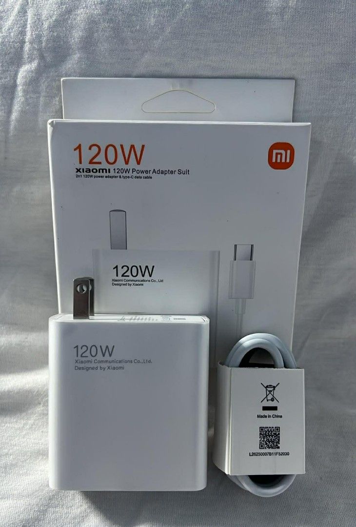 Xiaomi 120W Power Adapter Suit (Category: Chargers & Cables) located in Manila. Submitted by onlineshopping22 (Listing ID 1423271012, Image 1). Description: - Xiaomi 120W Power Adapter Suit - Includes: - White Xiaomi-designed adapter - White USB-C cable - Both adapter and cable are new..