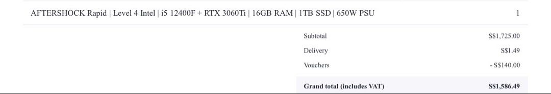 Aftershock Rapid Level 4 Gaming PC - RTX 3060Ti65604714396419113