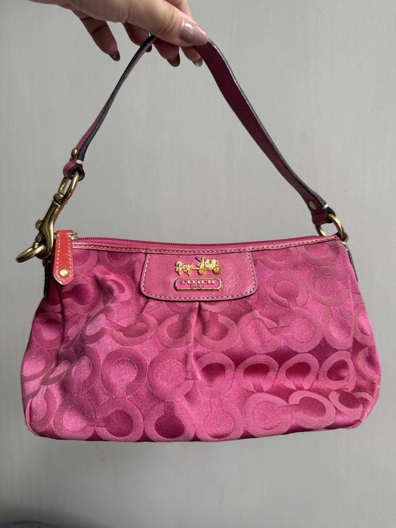Authentic Vintage Coach Pink Handbag (Category: Luxury Bags & Wallets) located in Makati City. Submitted by ll.archives (Listing ID 1423472916, Image 1). Description: - Authentic Coach handbag - Pink with signature pattern - Working Zip closure Flaw: Inner tag (Inside bag) .