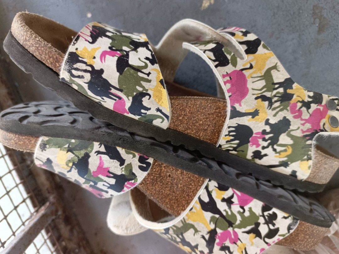 Birkenstock Sandals (Category: Flats & Sandals) located in Bulacan. Submitted by gratsy (Listing ID 1423469671, Image 2). Description: - Birkenstock sandals - Size: 34 - Design: Colorful patterned straps - Footbed: Cork, shows some wear - Sole: Black - sign of usage .