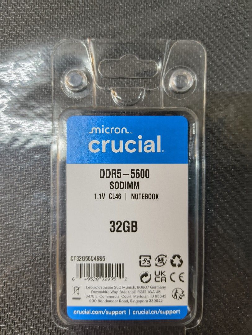 Crucial DDR5-5600 SODIMM 32GB Notebook RAM, Computers & Tech, Parts ...