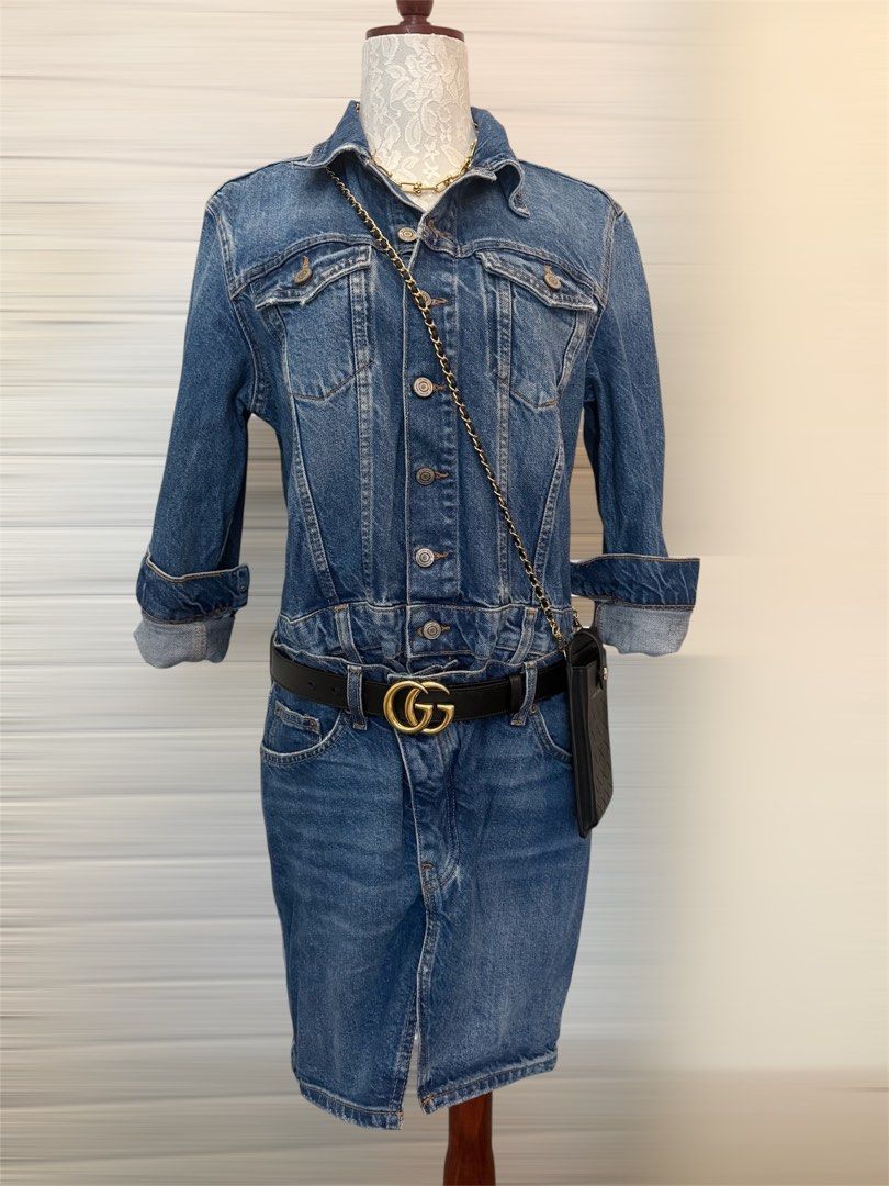 Denim Dress with Belt (Category: Dresses) located in Mandaluyong City. Submitted by autumndei (Listing ID 1423450512, Image 1). Description: - Classic denim dress - Button-down front - Long, roll-up sleeves - Flattering silhouette - Features pockets - Perfect for a casual and chic look.